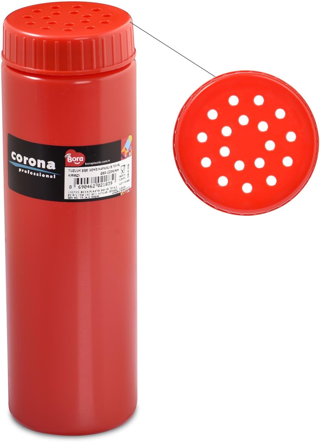 Corona Profesyonel Genis Kapakli Baharatlik Sisesi, 700 ml Kapasite, Kirmizi