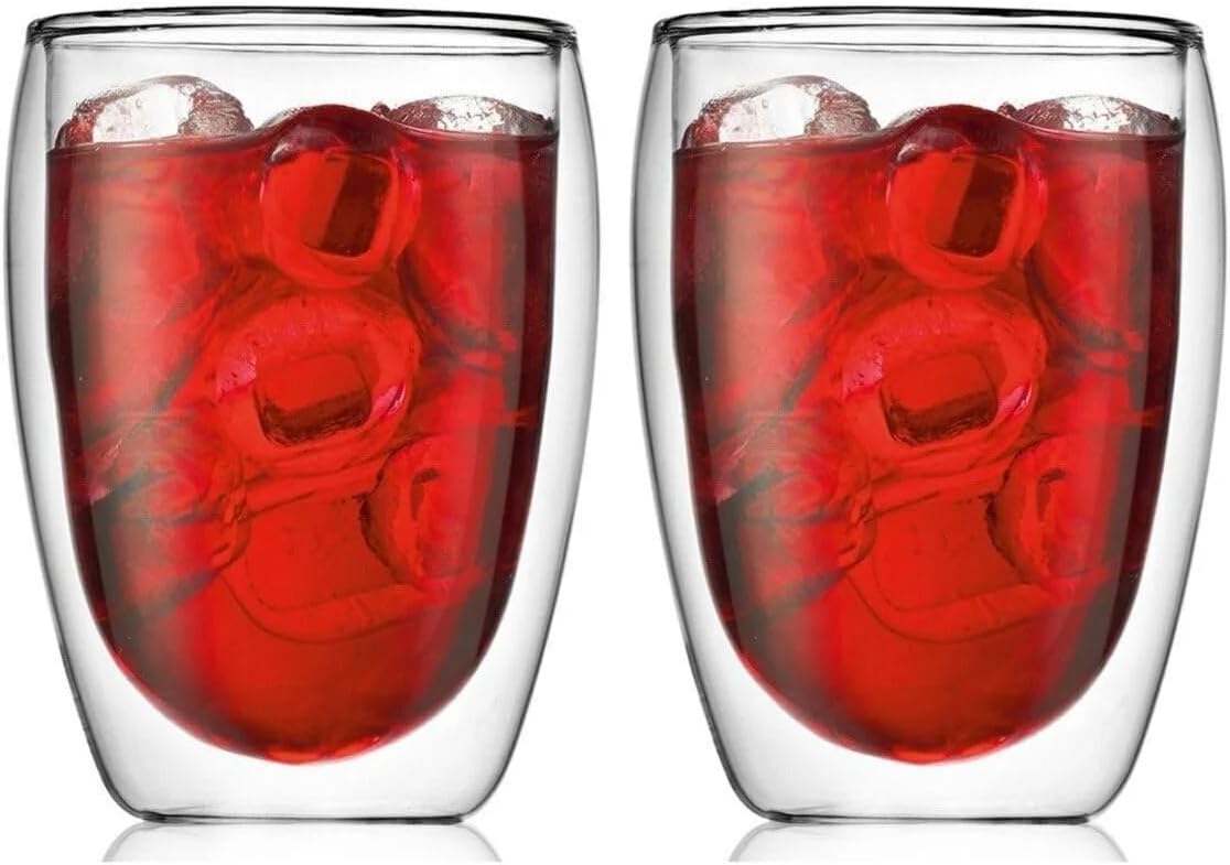 Çift Cidarlı Cam Bardak, Meşrubat Bardağı 300 ml, Beyaz, Elde Yıkanabilir, 2 Adet Set - 12772