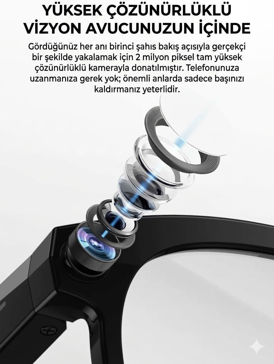 Arpag Import Kameralı Akıllı Gözlük, Bluetooth Bağlantılı, HD Video Kayıt, Yapay Zeka Destekli