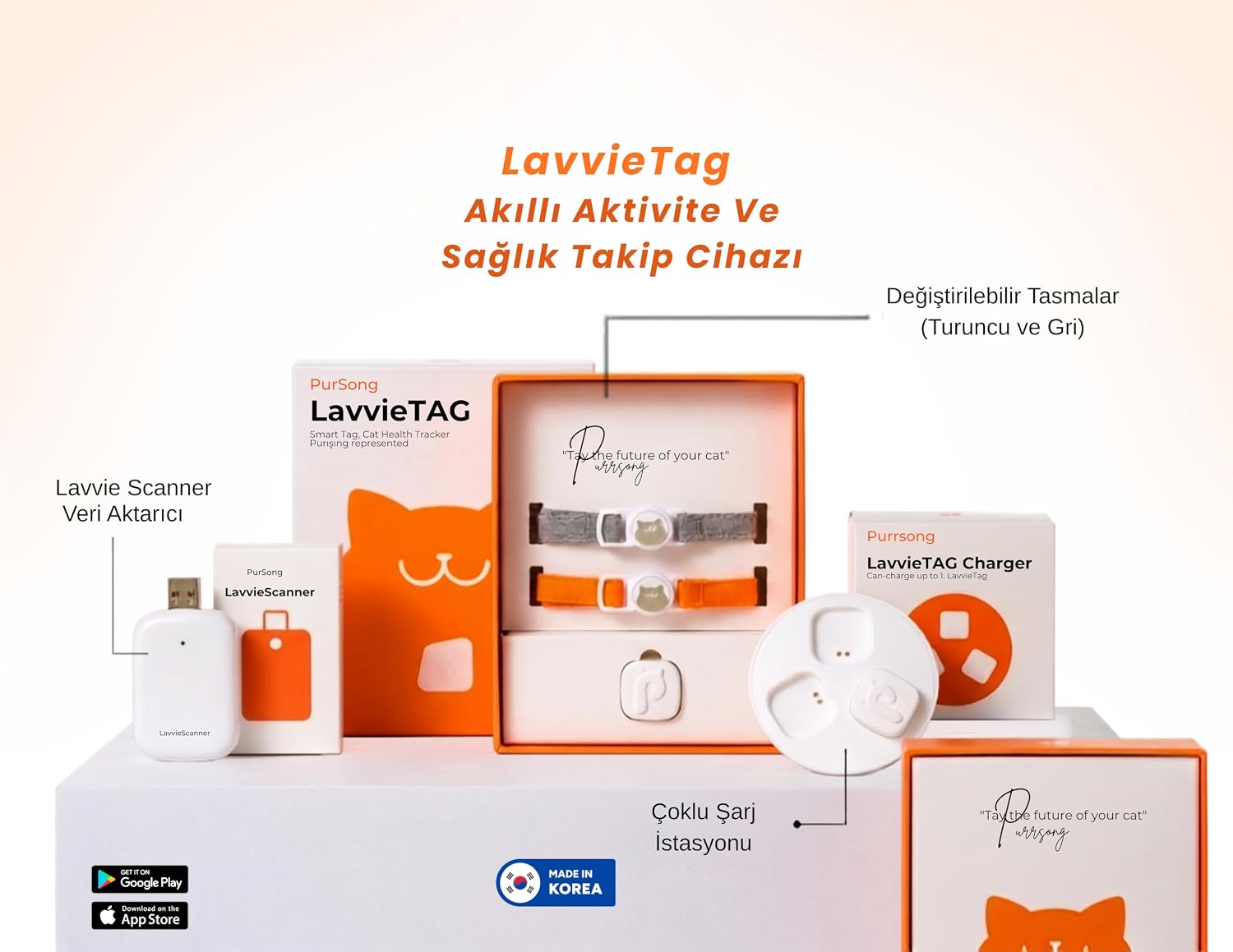 LavvieTAG Kedi Aktivite Takip Cihazı, Tarayıcı Dahil, 30 Gün Pil Ömrü, 5g Ağırlık