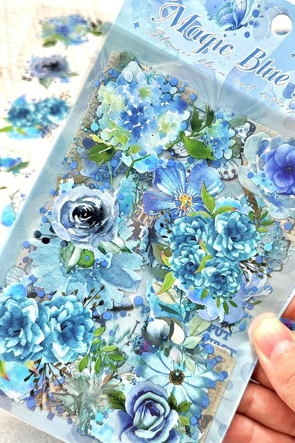 Kolbi Craft 6 Sayfa 60 Adet Şeffaf Büyük Mavi Çiçek Sticker Bullet Journal Scrapbook Laptop Ajanda Planlayıcı