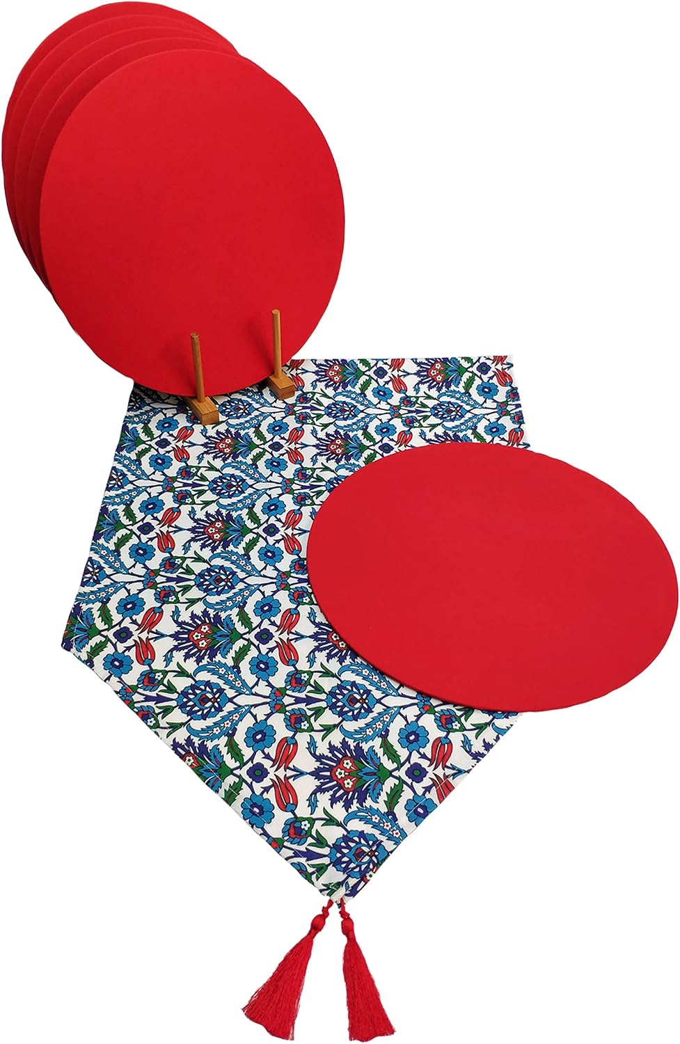 Çini Desenli Runner 6'lı Kırmızı Supla Set V00020886