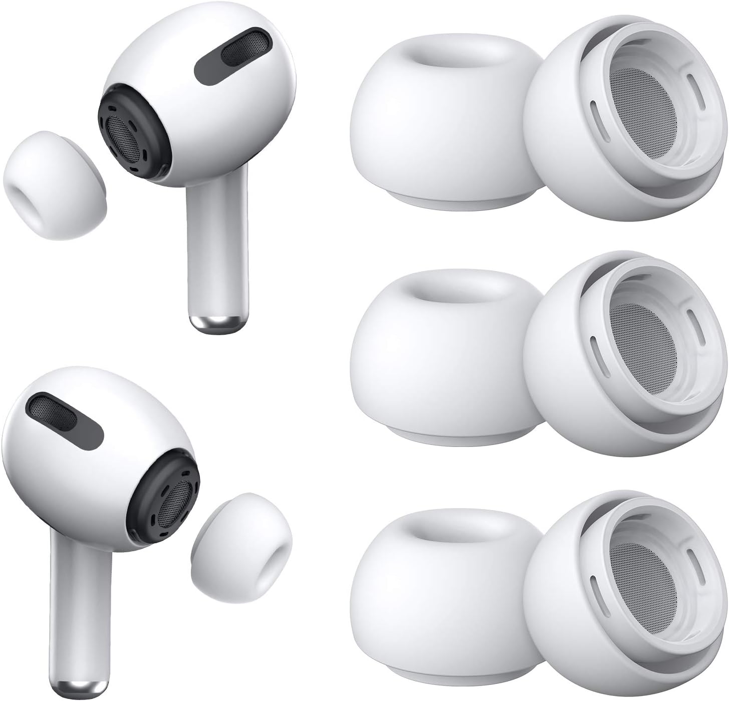 [3 Çift] Yedek Kulaklık Uçları - AirPods Pro 1. ve 2. Nesil İle Uyumlu, Gürültü Azaltma Delikli, AirPods Pro İçin Silikon Kulaklık Uçları, Taşınabilir Saklama Kutusu ve Şarj Kasesine Uygun (Orta)