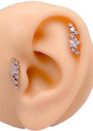316L Paslanmaz Çelik Samanyolu Piercing – Helix & Tragus Uyumlu Taşlı Minimal Model – 1 Adet