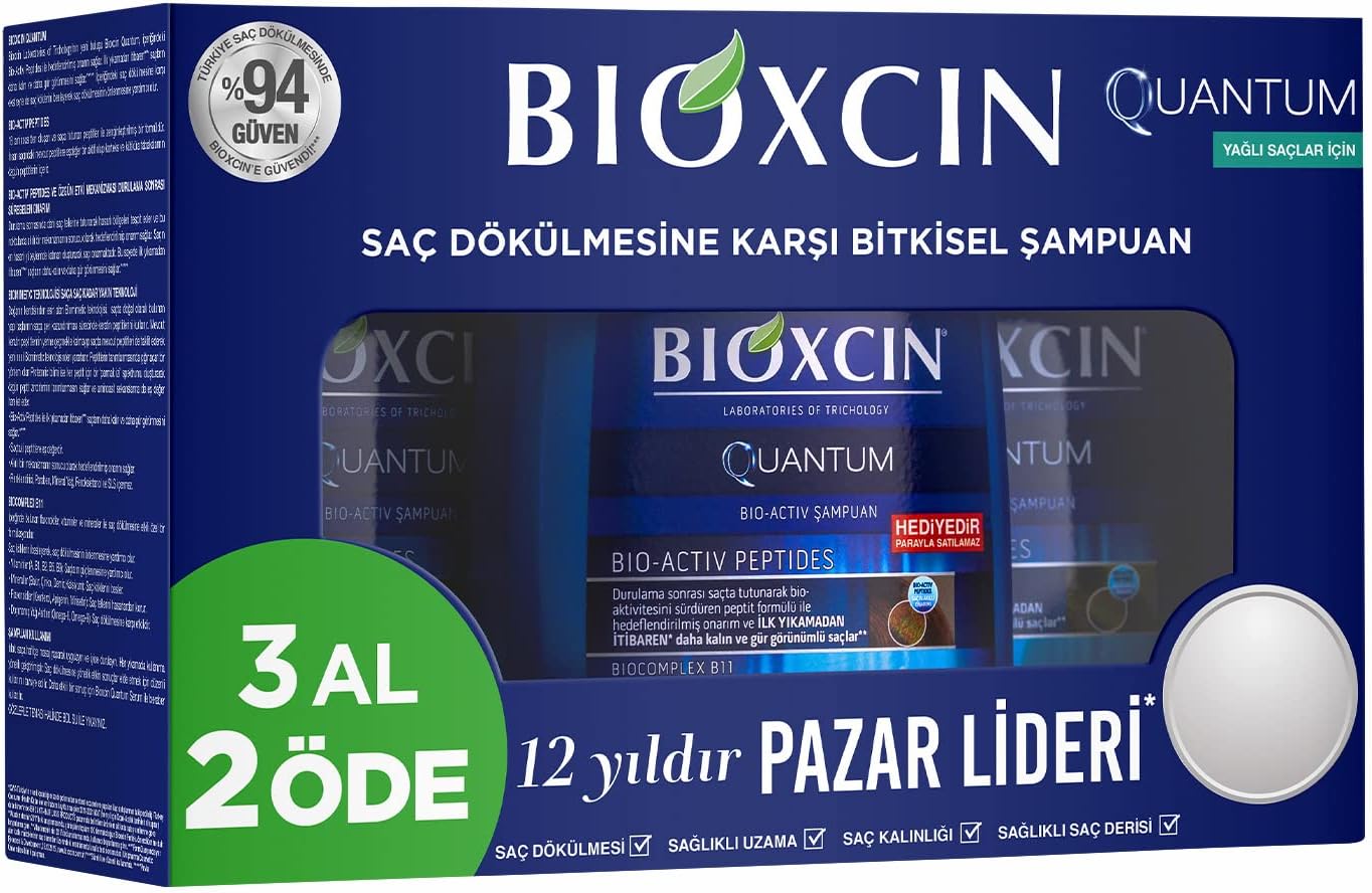 Quantum Şampuan 3 x 300 ml – Yağlı Saçlar İçin Sebum Dengeleyici ve Saç Dökülmesine Karşı Etkili Şampuan (3 Al 2 Öde Set)