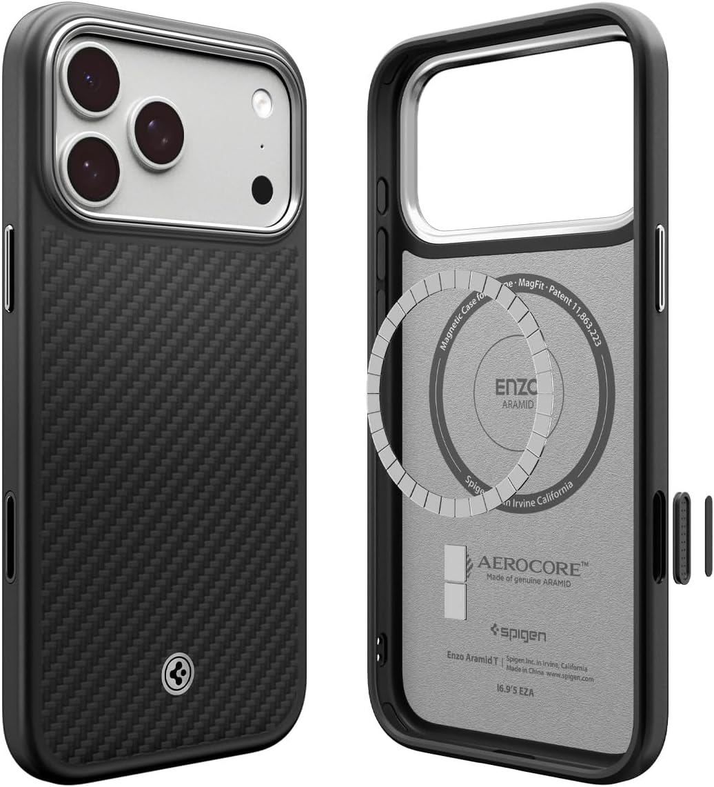 iPhone 18 Pro Max / 17 Pro Max ile Uyumlu MagSafe Kılıf Enzo Aramid T Mag Fit Black Silver - ACS09905