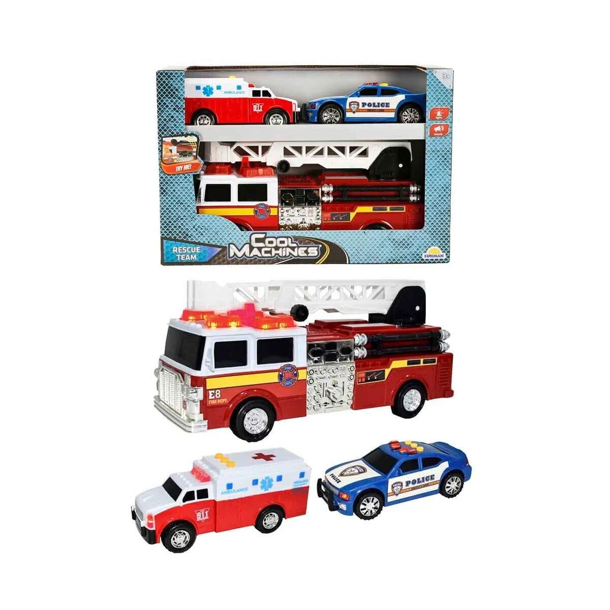 7191 Sun-jnd-clm-oyun Set Kurtarma Araçları Polis Ambulans İtfaiye Ses Işık