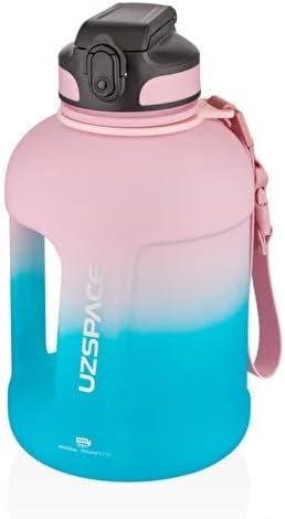Uzspace 1700ml Çift Renk Pipetli Taşıma Askılı Kulplu Softtouch Motivasyon Su Matarası (Pembe-Mavi)