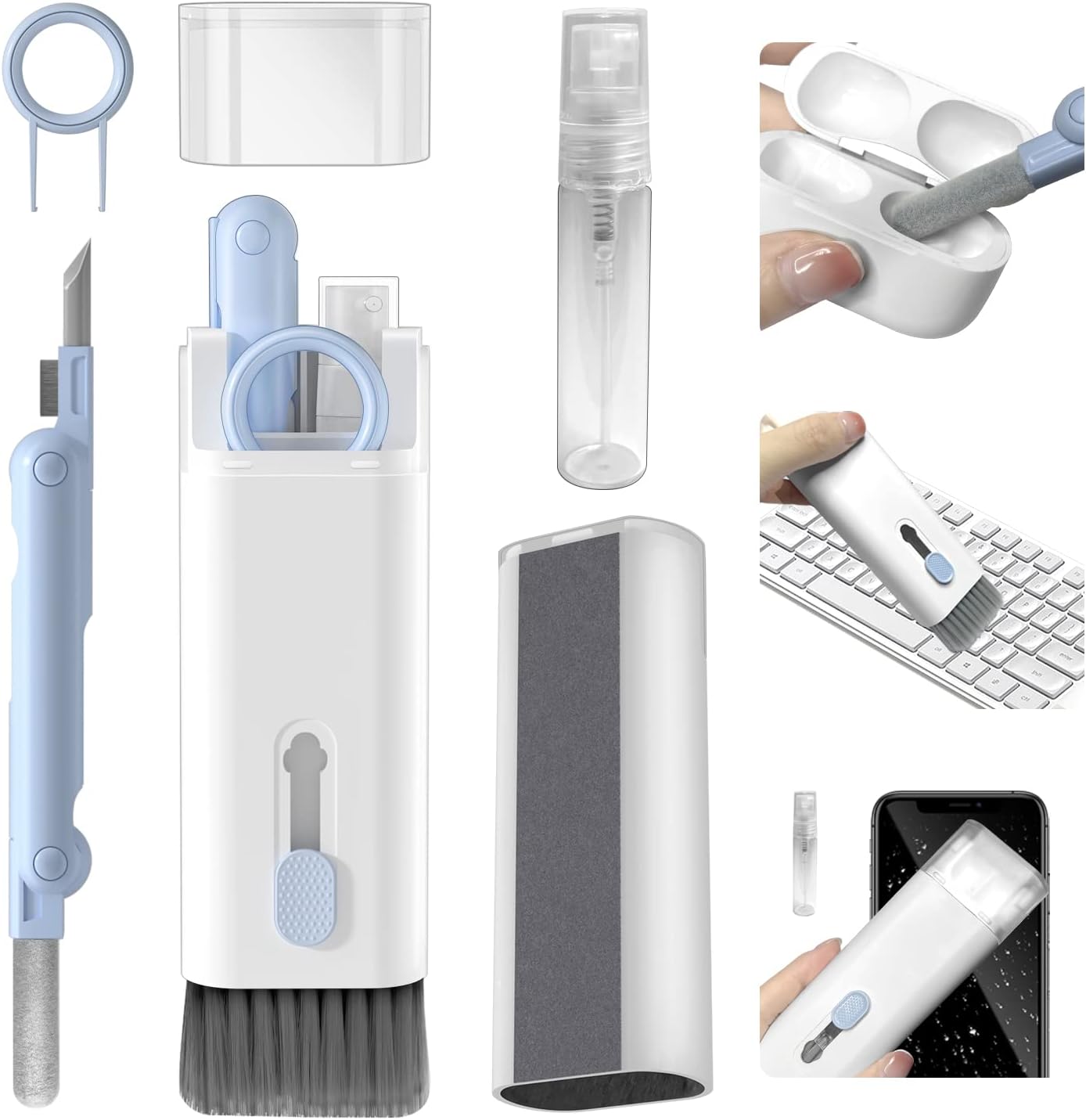 7'si 1 Arada Elektronik Temizleyici Kiti, Fırçalı Klavye Temizleyici Kiti, Airpods Pro için 3'ü 1 Arada Temizleme Kalemi, Kulaklık, Klavye, Dizüstü Bilgisayar, Telefon, PC Monitörü için Çok