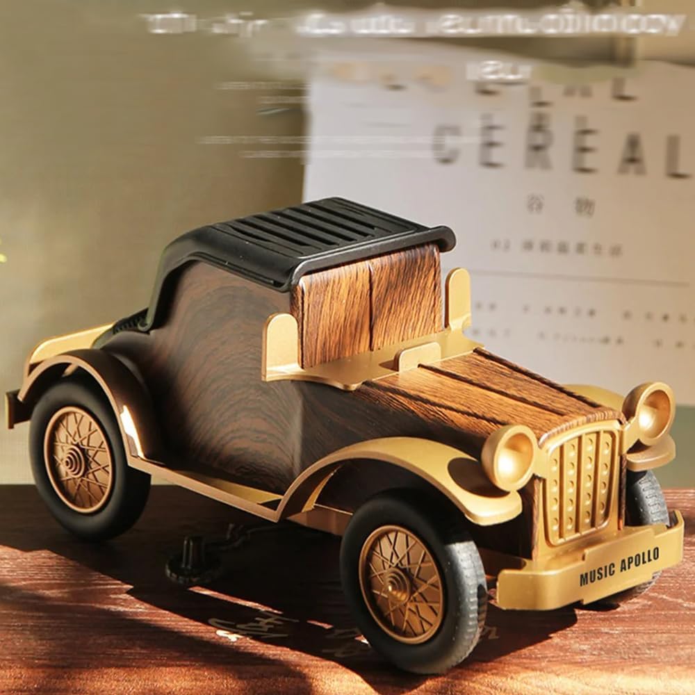 Retro Ahşap Araba Şekilli Kablosuz Bluetooth Hoparlör – 1800mAh Şarjlı, 10W Güçlü Ses, USB/TF/AUX Destekli, Hi-Fi Bass, Telefon Standlı Dekoratif Nostaljik Müzik Hoparlörü | A9