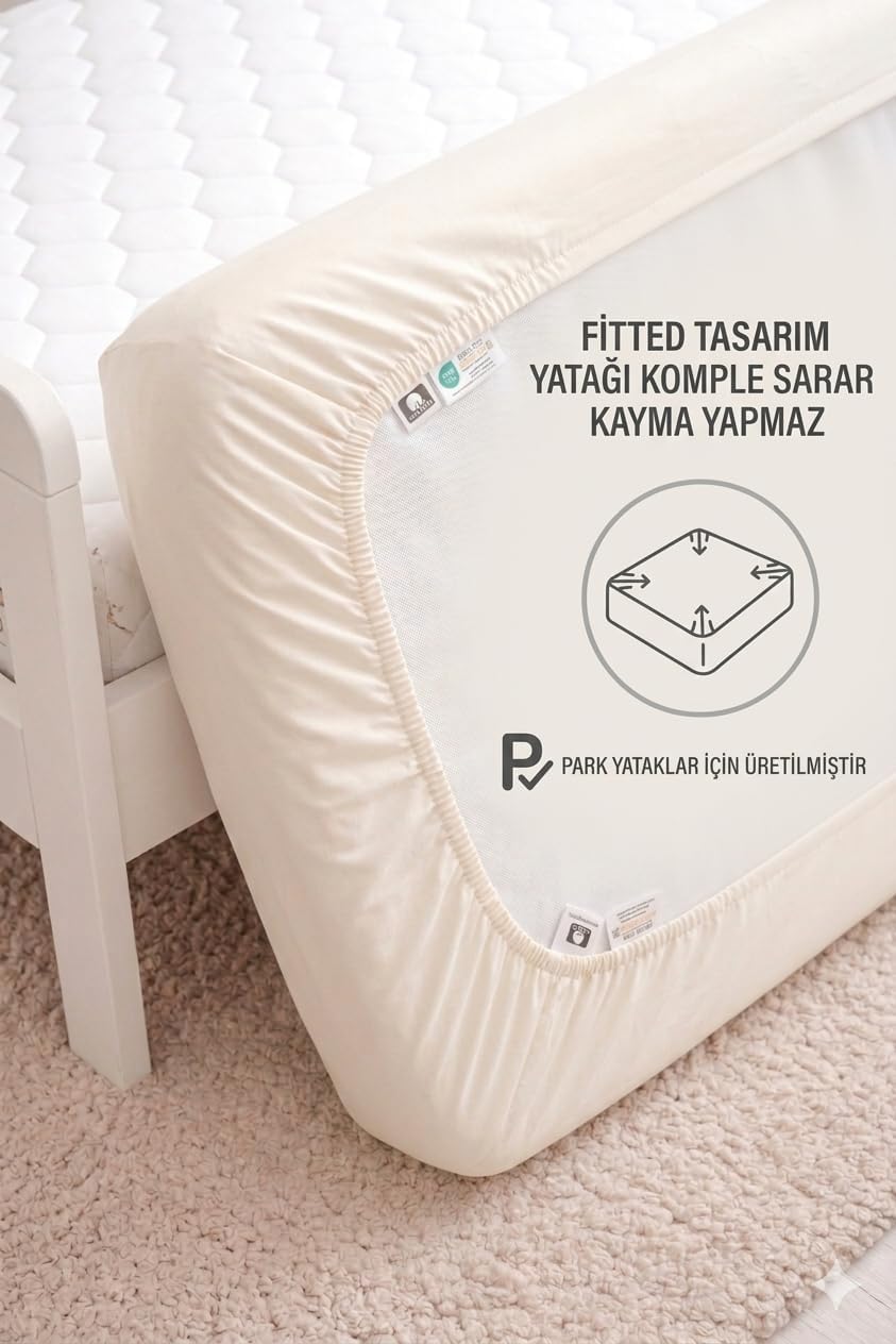 %100 Pamuklu Bebek Lastikli Çarşaf - Penye Kumaş - Park Yatak | 60X120 | 70X110 | 70X120 | 70X130 | 70X140 | Krem | Beyaz | Gri | Pembe | Mavi (Beyaz)