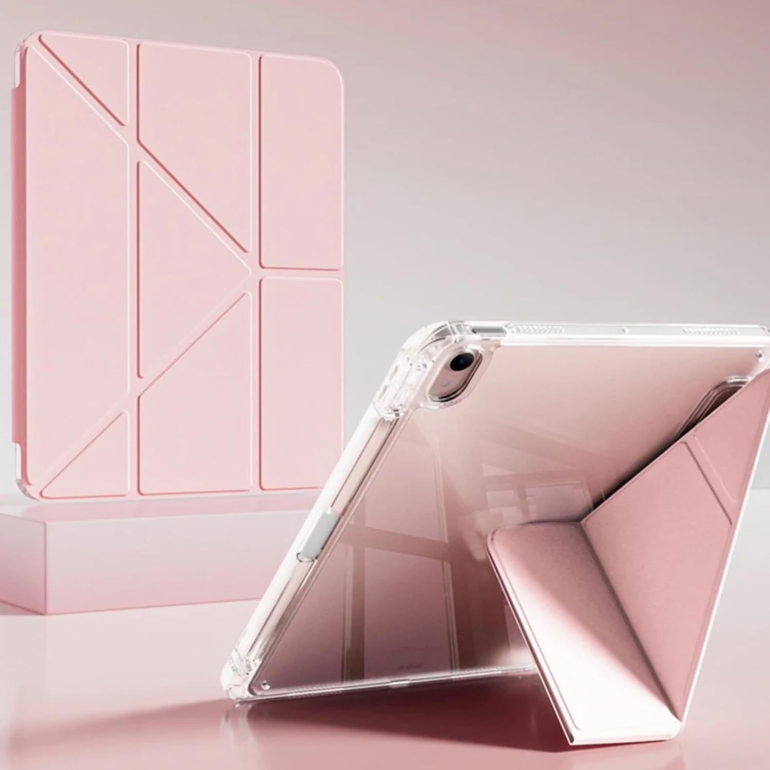 iPad 11.Nesil A16 11inç/10.Nesil 10.9inç ile uyumlu Kalem Koyma Bölmeli Ultra Koruma Antişok Yatay Dikey Şekillerde Stand seçeneği Uyku Modlu New Attractive HX99 Smart Cover Kılıf Pembe