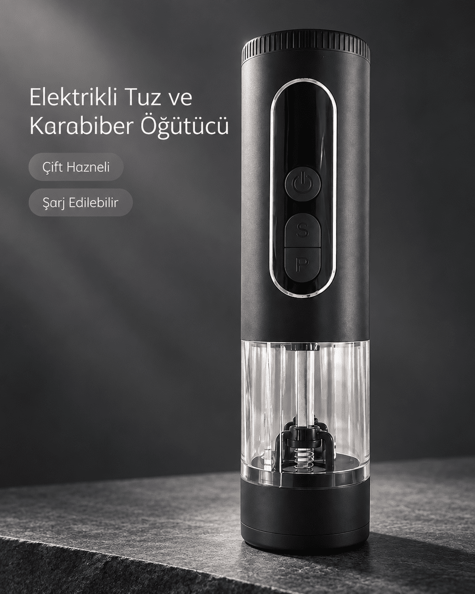 Mutfak ve Sofra Kullanımına Uygun Çift Hazneli Elektrikli Tuz Karabiber Öğütücü