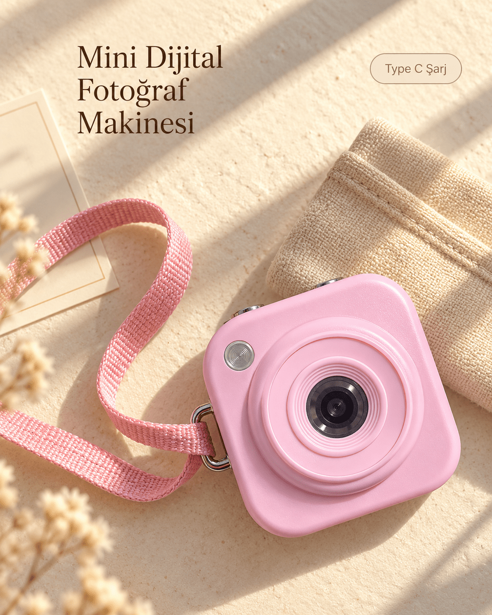 Pembe Renk 2,01 İnç Ekranlı Taşınabilir Mini Dijital Fotoğraf Makinesi