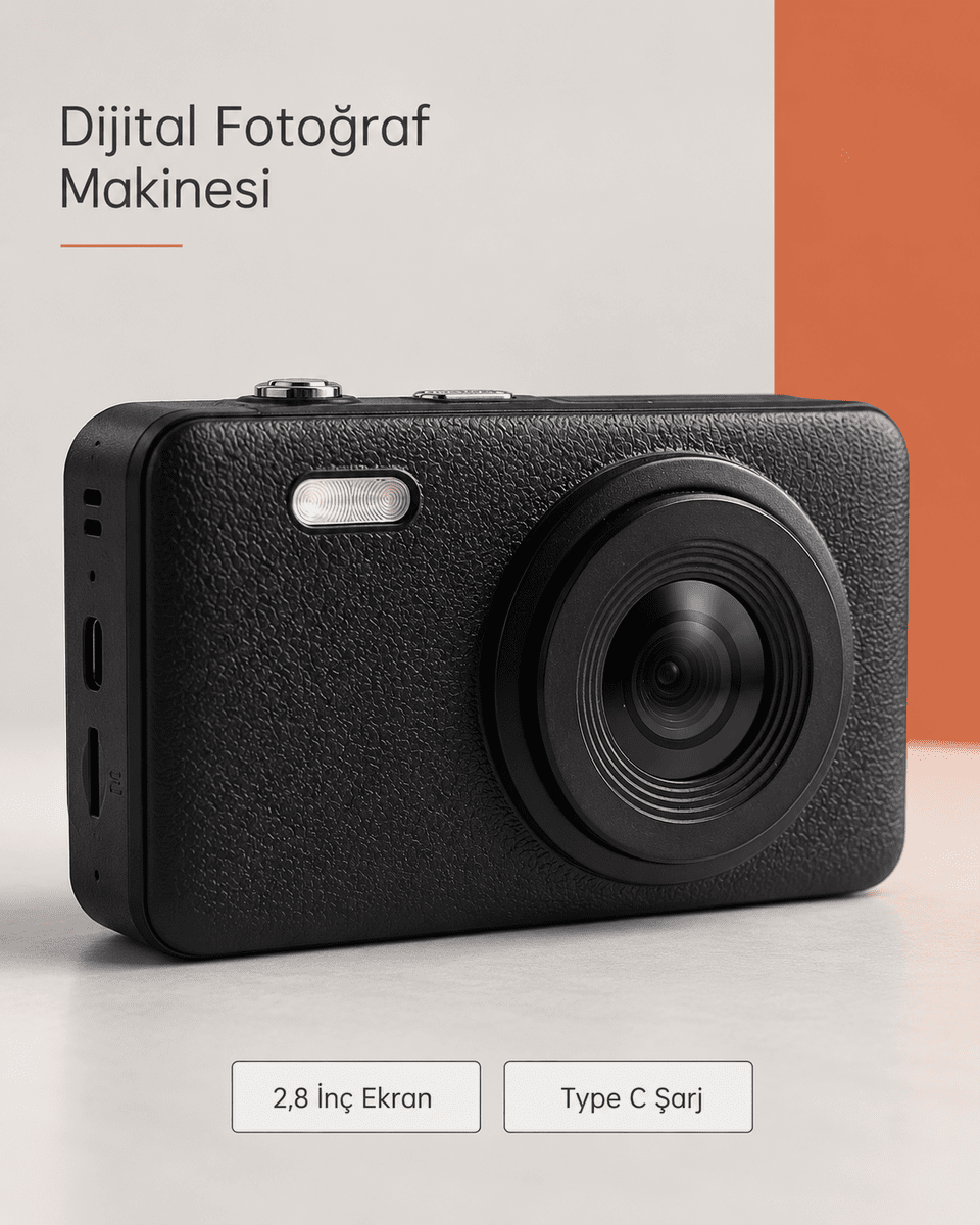 Siyah Renk 2,8 İnç Ekranlı Taşınabilir Dijital Fotoğraf Makinesi