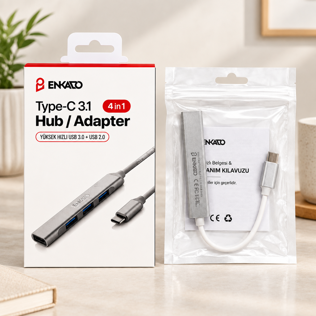 Type-C 4 Port USB Hub (USB 3.0 & 2.0, Anahtarlı)