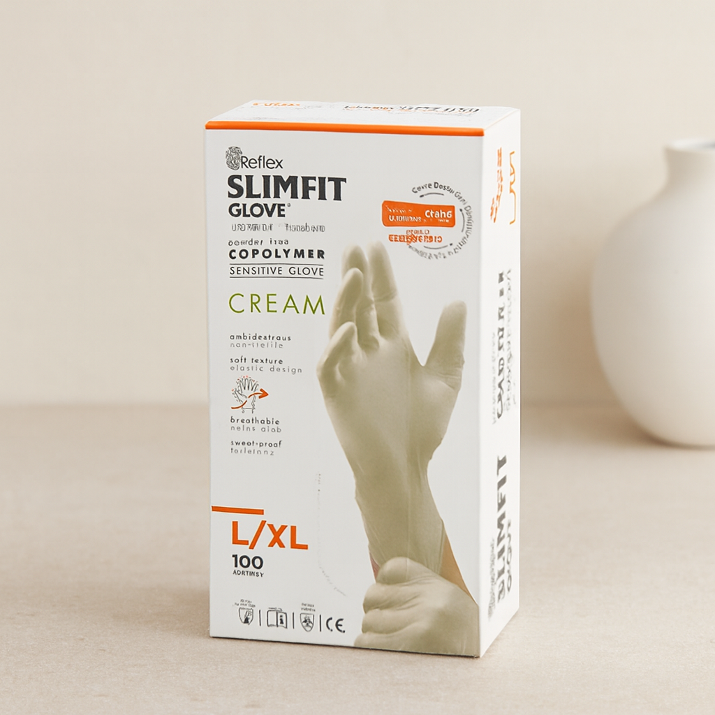 Pudrasız Slimfit Muayene Eldiveni L-XL Krem