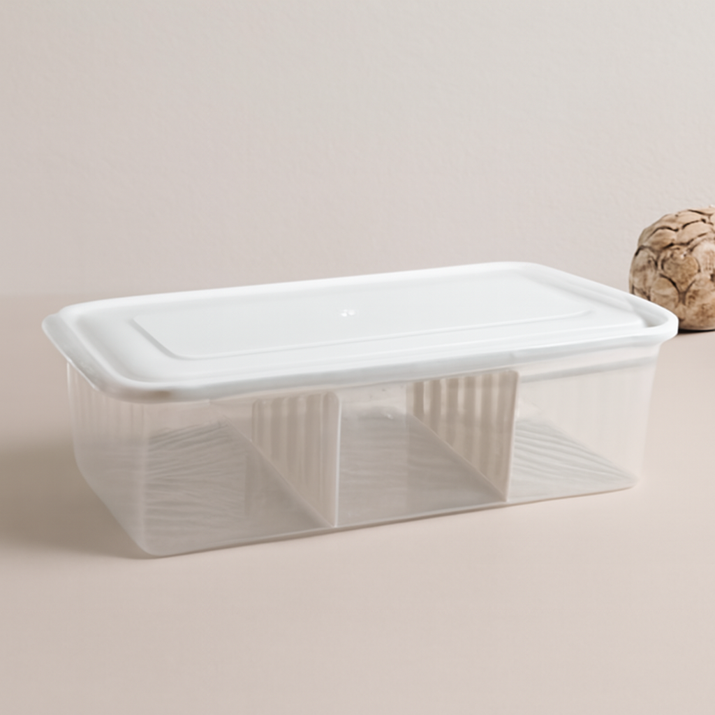 Şeffaf Plastik Buzdolabı Organizeri 6 Litre Kapaklı 3 Bölmeli