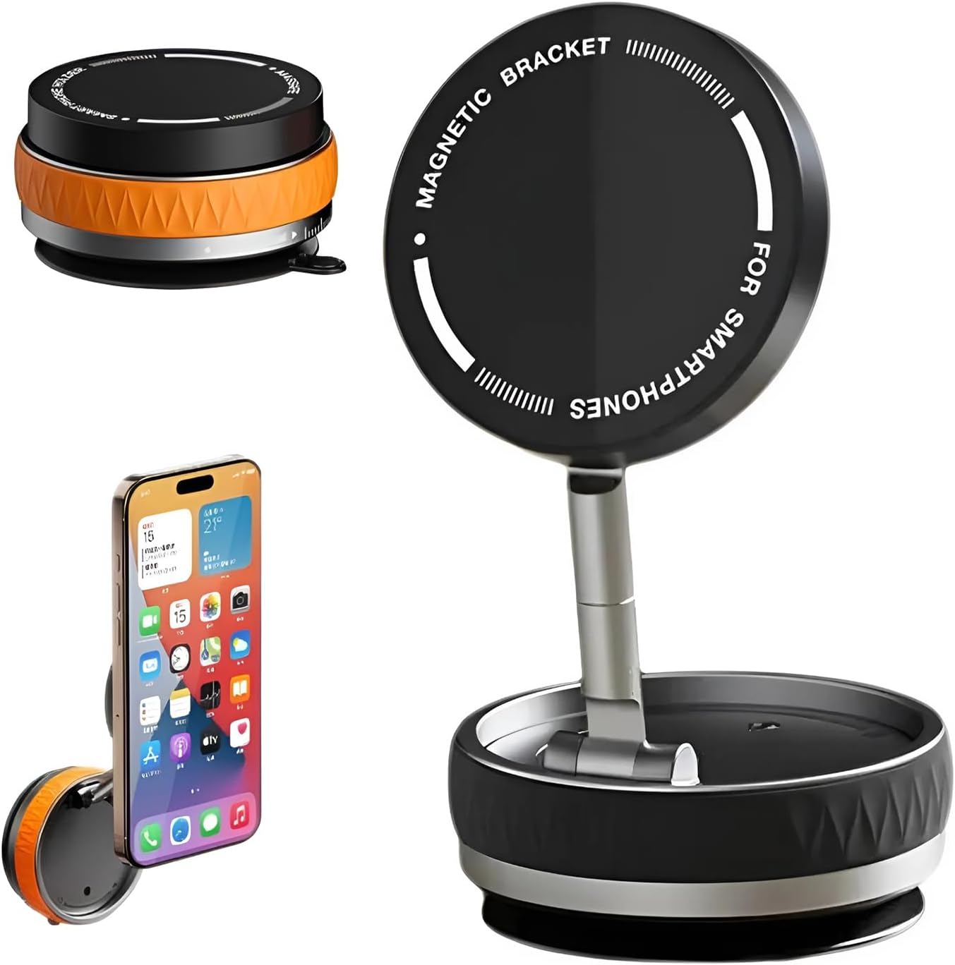 Manyetik Araç Telefon Tutucu 360° Döner Başlık – Mekanik Vakumlu Güçlü Sabitleme, Silikon Kaymaz Tutuş, mag-safe Uyumlu, Tüm iPhone Serisi ile Uyumlu, Araç İçi Telefon Stand, Siyah