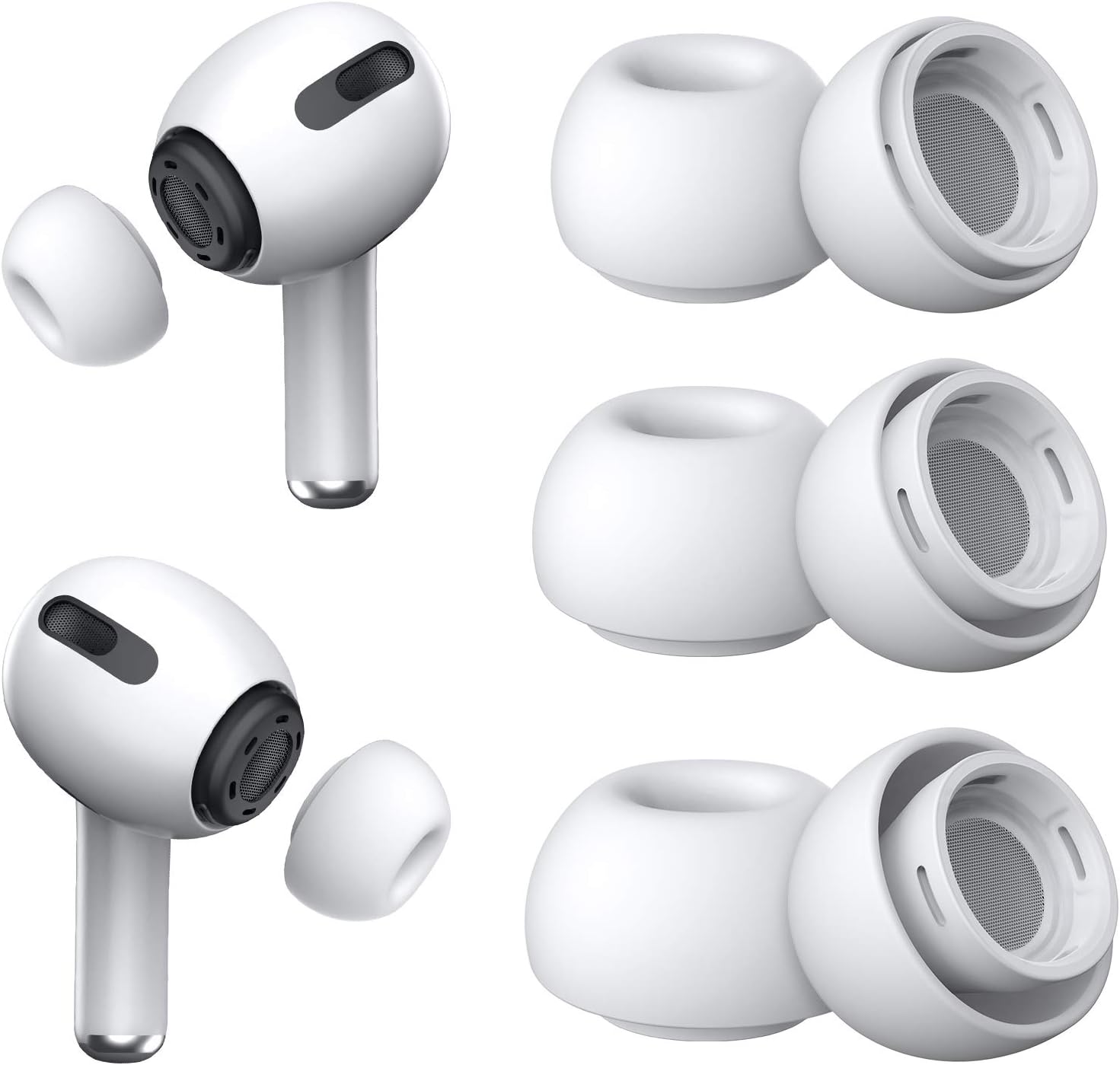 [3 Çift] Yedek Kulaklık Uçları - AirPods Pro 1. ve 2. Nesil İle Uyumlu, Gürültü Azaltma Delikli, AirPods Pro İçin Silikon Kulaklık Uçları, Taşınabilir Saklama Kutusu ve Şarj Kasesine Uygun (S/M/L)