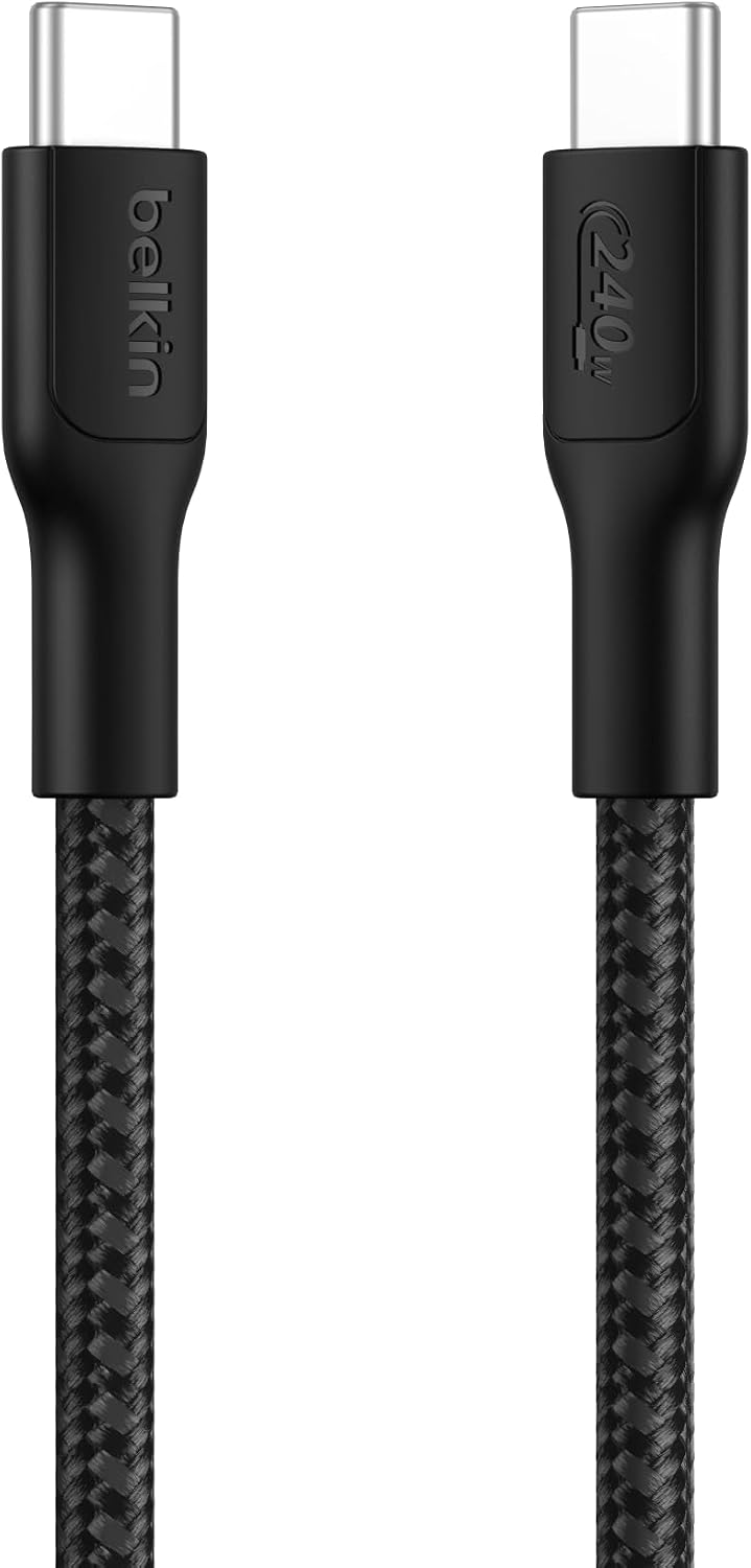 Eco Örgülü USB-C - USB-C Kablosu, 1 m, 240 W, Yumuşak, Esnek Hızlı Şarj Kablosu, iPhone 16, Galaxy S25, Pixel 9, MacBook, iPad Pro ve Daha Fazlası için Tip-C Şarj Kablosu - Siyah (USB 2.0)