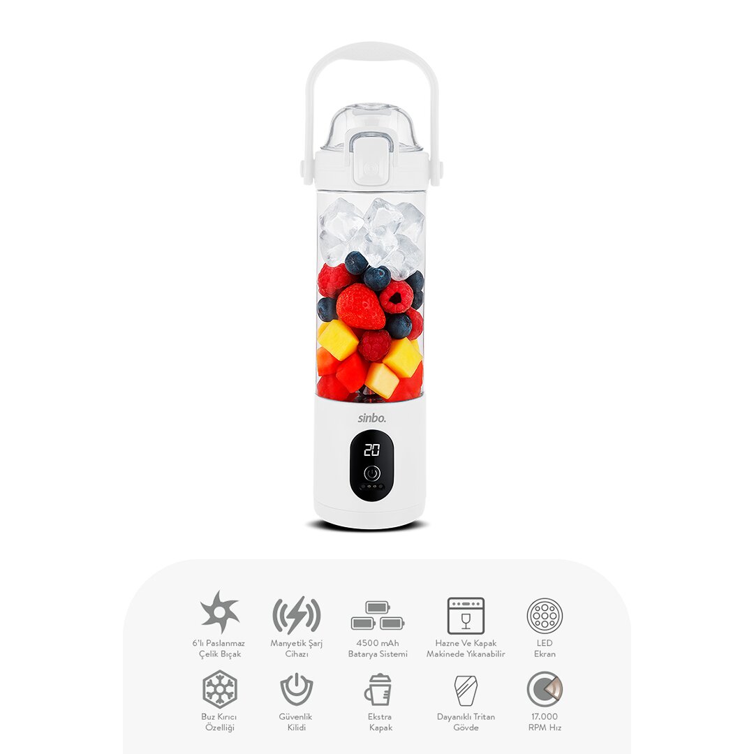 ŞARJLI TAŞINABİLİR SMOOTHİE BLENDER 700MLBUZ KIRMA - ÇELİK BIÇAK MANYETİK ŞARJ 150W 4500mAh SHB-7504