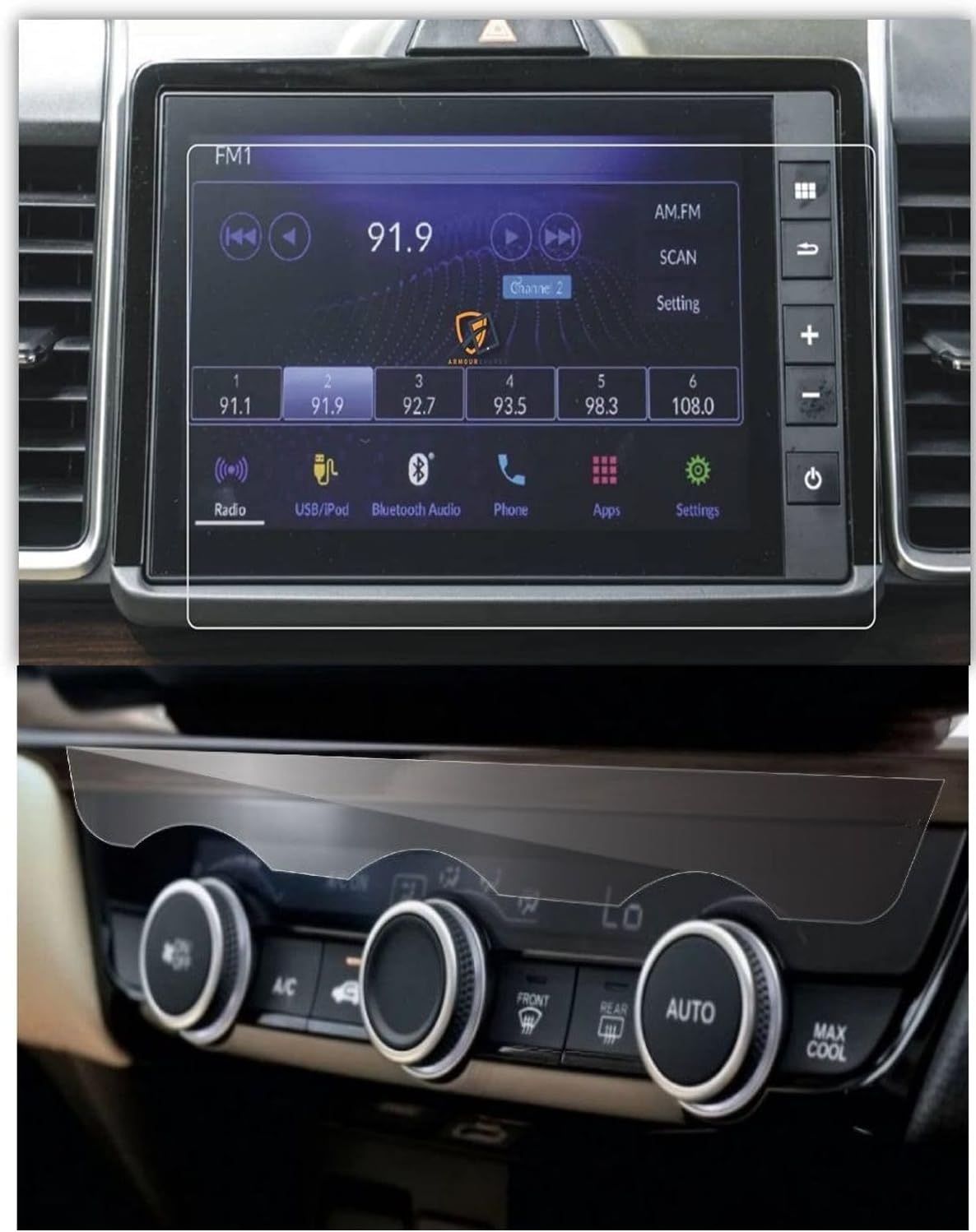 Honda City ile uyumlu 2023 2024 2025 Multimedya ve Klima Üstü Gösterge 9H Nano Ekran Koruyucu