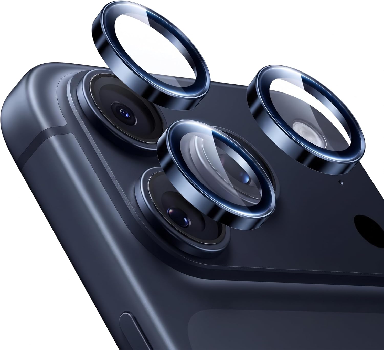 iPhone 17 Pro / 17 Pro Max İle Uyumlu Safir Lens Koruyucu Ultra Dayanıklı Kolay Kurulum Aparatlı Parmak İzi Bırakmayan Yansıma Önleyici Kamera Lensi Koruma (Koyu Mavi)