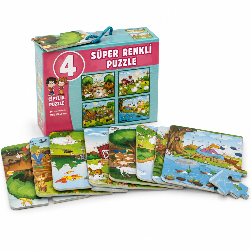3222 Çiftlik Süper Renkli Puzzle 4LÜ