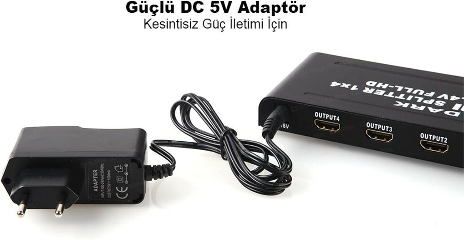 Full HD 1 Giriş 4 Çıkışlı HDMI Splitter (Sinyal Çoğaltıcı) (DK-HD-SP4X1)