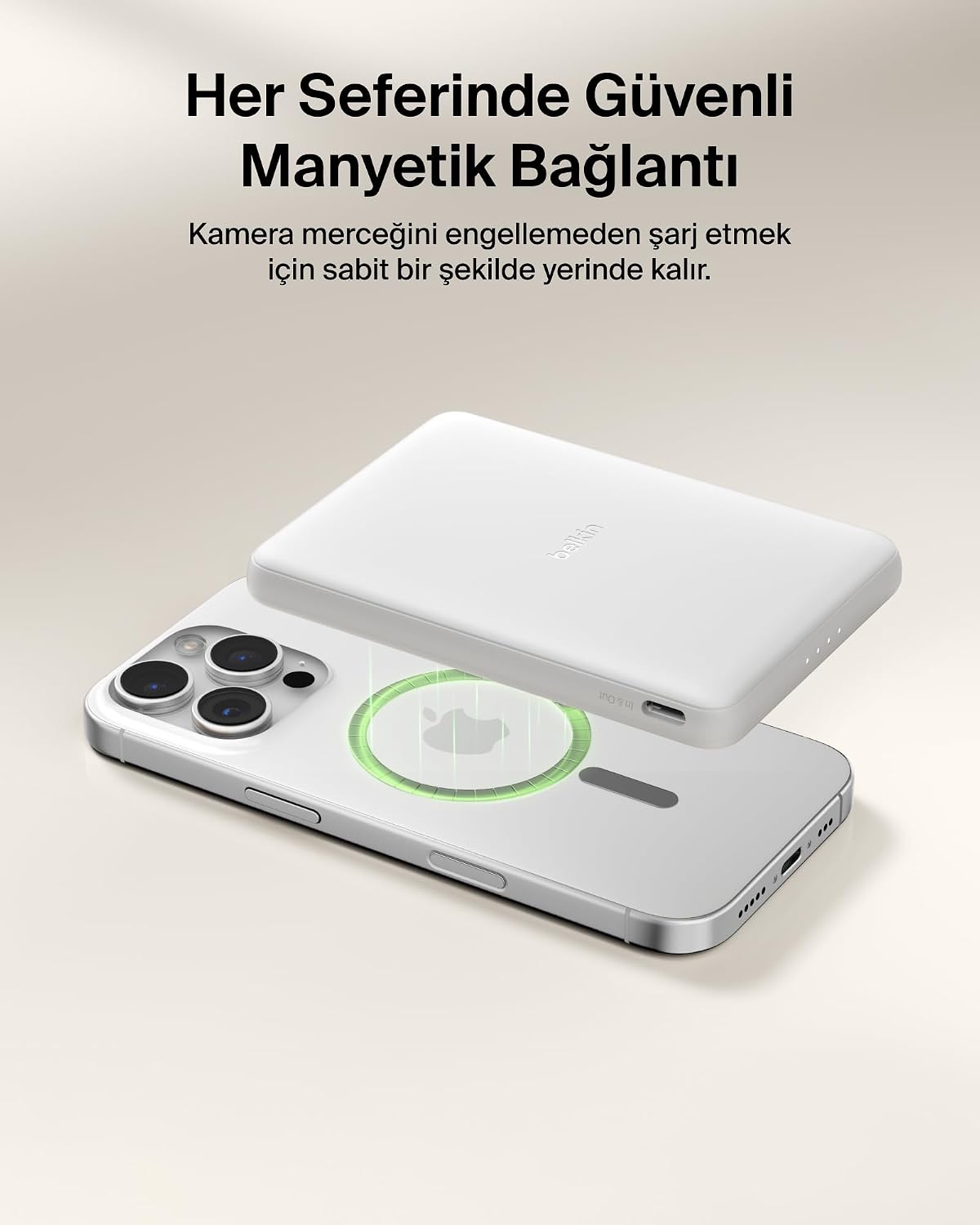 BoostCharge 5000 mAh İnce Manyetik USB-C Power Bank, Beyaz