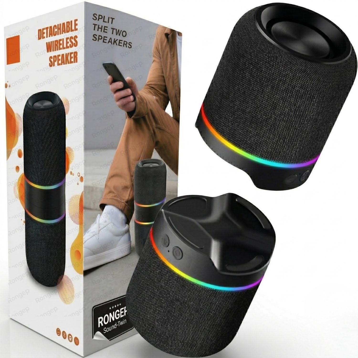 Taşınabilir Bluetooth Hoparlör Sound-Twin 10W TWS Stereo [Manyetik Özellikli] İki Parçaya Ayrılabilen RGB Işıklı IPX6 Suya Dayanıklı Type-C Şarjlı Kablosuz Speaker (Siyah)