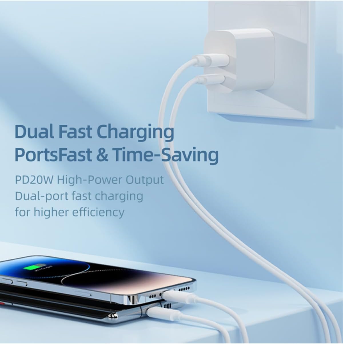 QC Hızlı Şarj Fonksiyonlu Çift Bağlantı USB-A+USB-C 20W PD Şarj Adaptörü, Beyaz