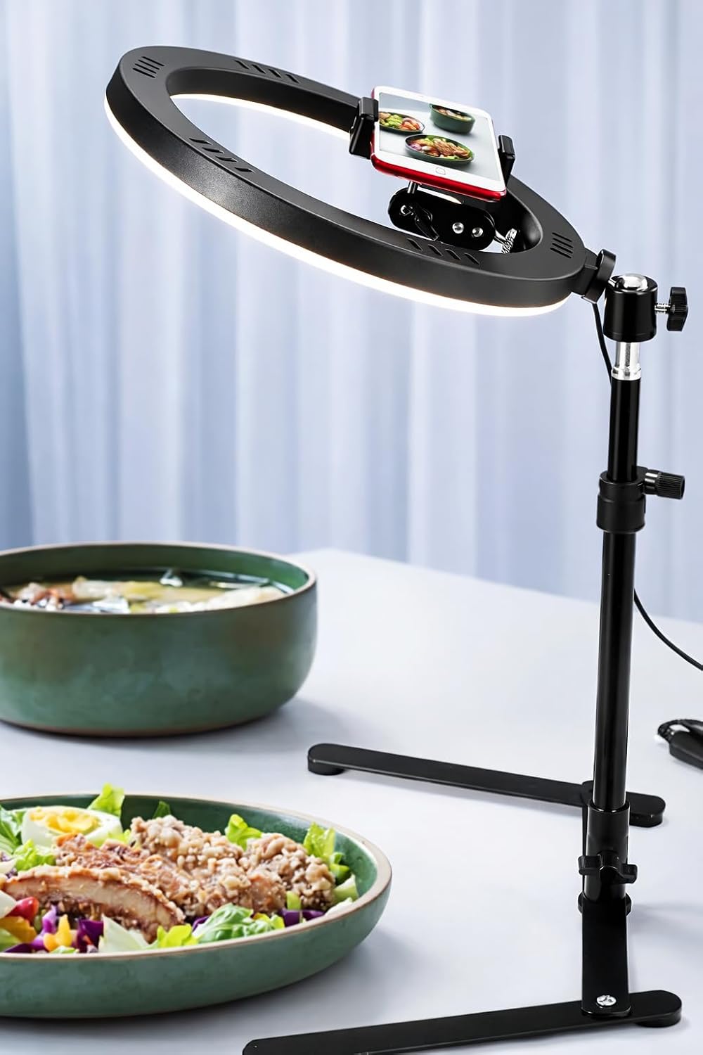 10" Masaüstü Ring Light Çekim Standı – 30-47,5 cm Ayarlanabilir Yükseklik, Telefon Tutuculu Ürün Video & Fotoğraf Çekim Selfie Işığı Tripod, CZ-035, Siyah
