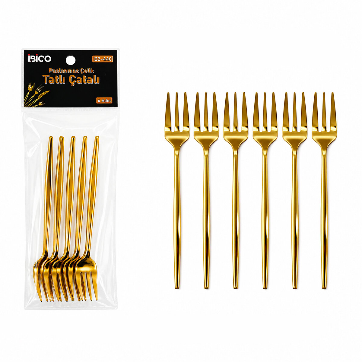 60 PARÇA GOLD TATLI ÇATAL SETİ 13CM - 1 PAKET İÇİNDE 6 ADET VARDIR - 10 PAKET GÖNDERİLİR