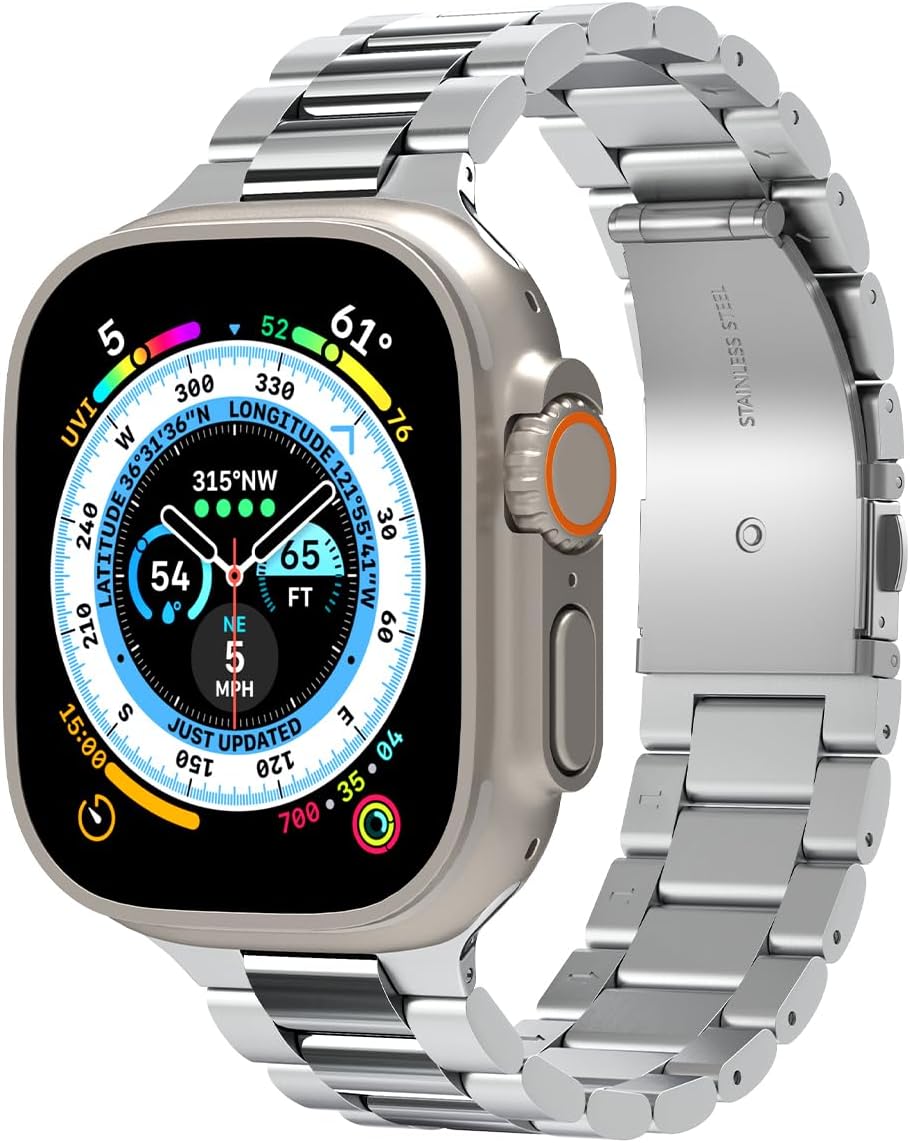 Modern Fit 316L Apple Watch Ultra2/Apple Watch Ultra 49 mm, Seri 9/8/SE2/7/6/SE/5/4/3/2/1 45 mm/44 mm/42 mm - Gümüş