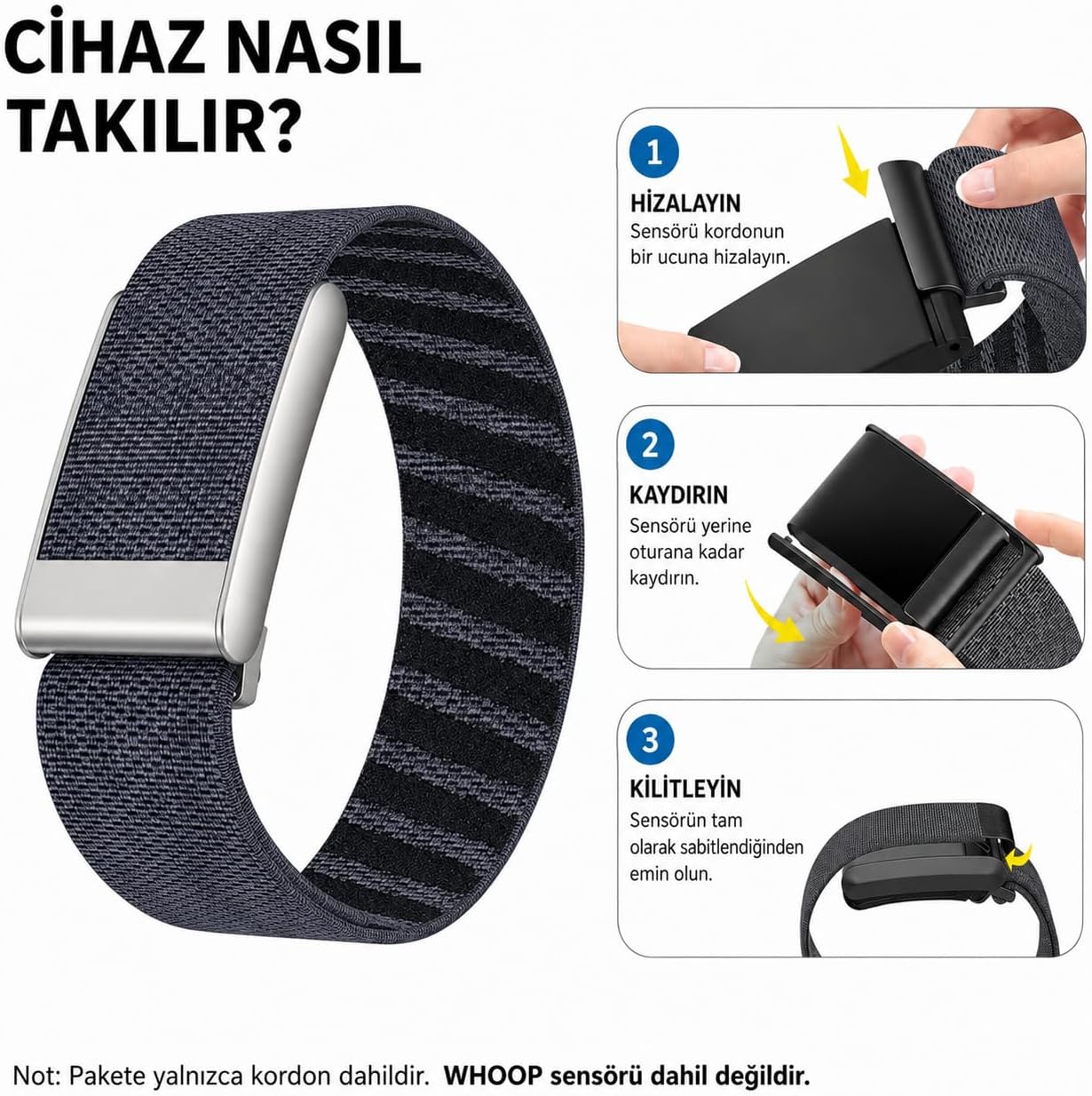 WHOOP 5 ile Uyumlu Hasır Dokuma Kumaş Kordon, Esnek ve Nefes Alabilir Naylon Bileklik, Ayarlanabilir Hafif Spor Kordonu – Sensör/Cihaz Dahil Değildir Koyu Dark Blue
