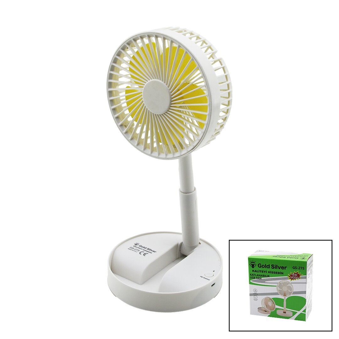 Masa Üstü Vantilatör Usb Şarjıl Katlanır FAN=13.6CM - Uzayan AYAK=11-16CM 180 Derece Telefonluklu GS-275
