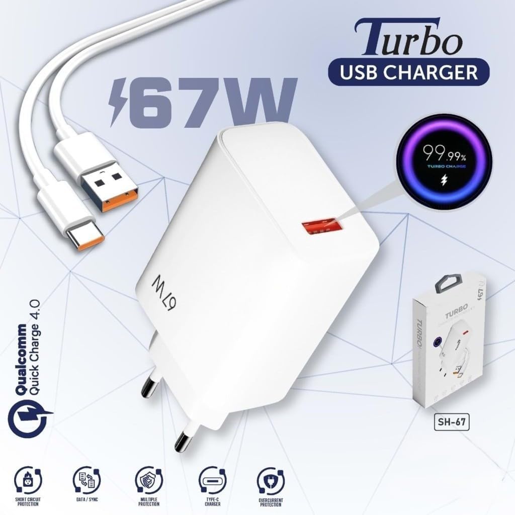 67W Turbo Hızlı Şarj Adaptörü ve Data kablosu Beyaz PDA-067 2IN1 (Yerli Üretim)