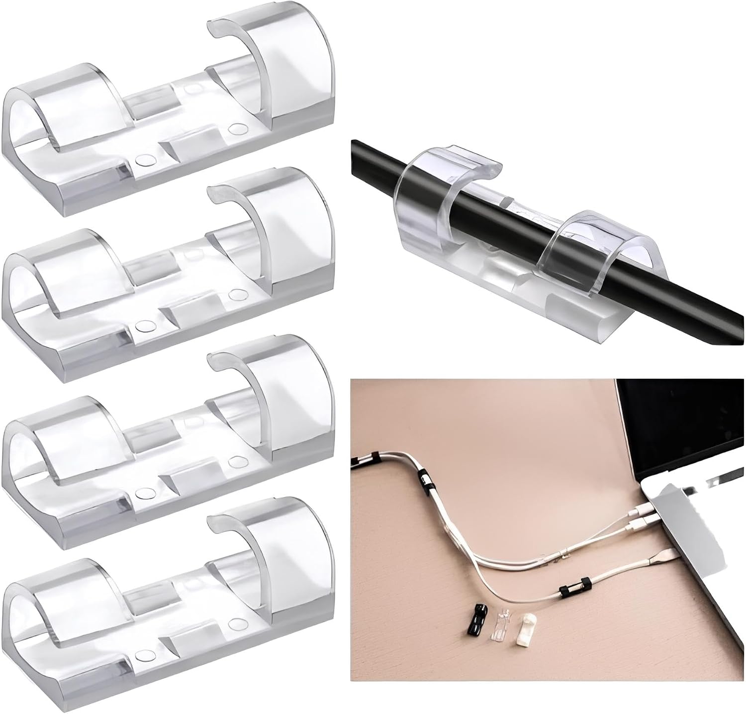 ® 60 Adet Kablo Düzenleyici Sabitleyici Yapışkanlı Organizer Klips Seti