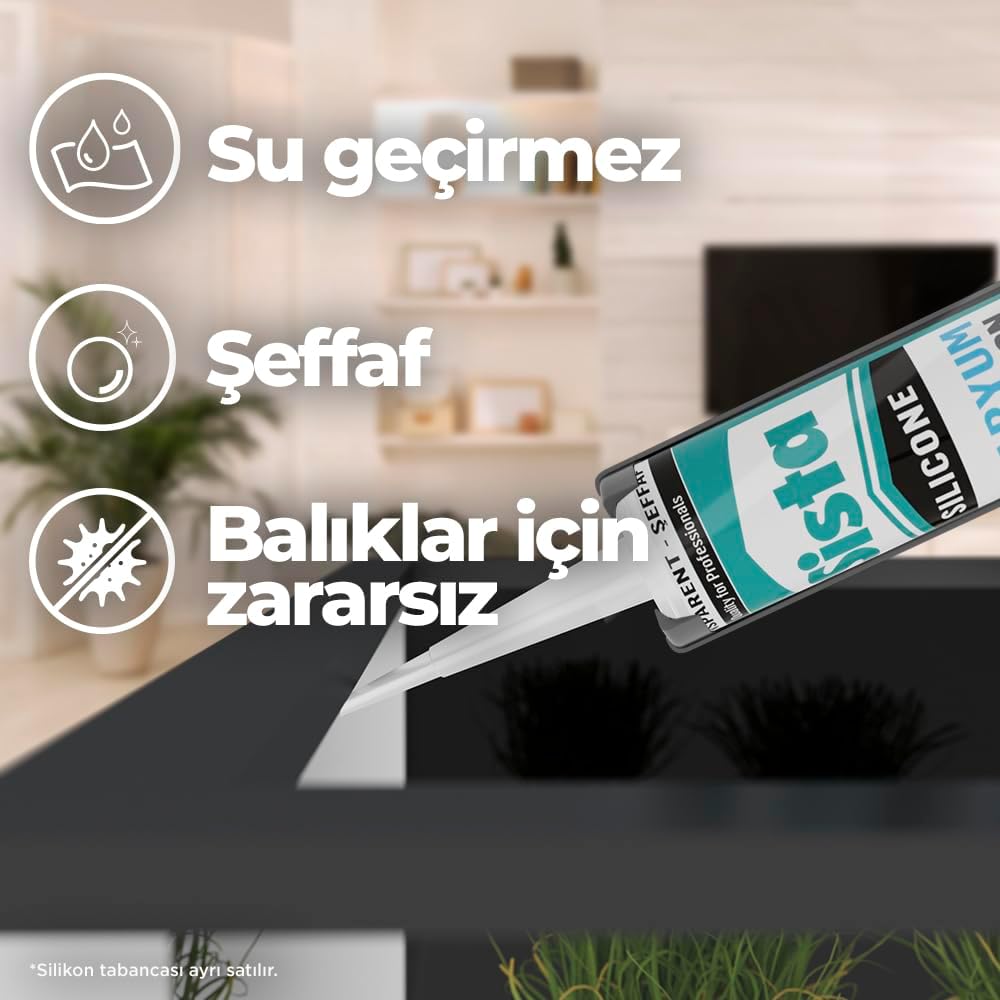 Silikon Mastik Aquarium, Balıklara Zarar Vermeyen Akvaryum Silikonu, UV Dirençli Silikon Mastik, Elastikiyeti Yüksek Güçlü Yapıştırıcı, 1x280ml