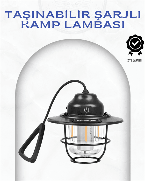 Geometrik Tasarımlı Vintage Kamp Lambası – Type-C Şarj, Ayarlanabilir Parlaklık