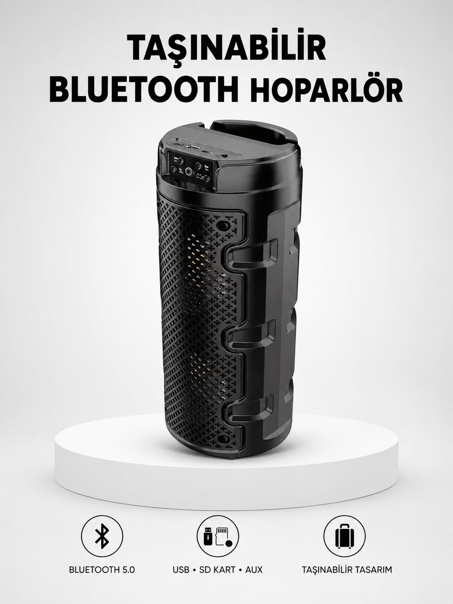 Bluetooth 5.0 Kablosuz Hoparlör Çift Sürücülü Yüksek Ses Kalitesi Kompakt Tasarım