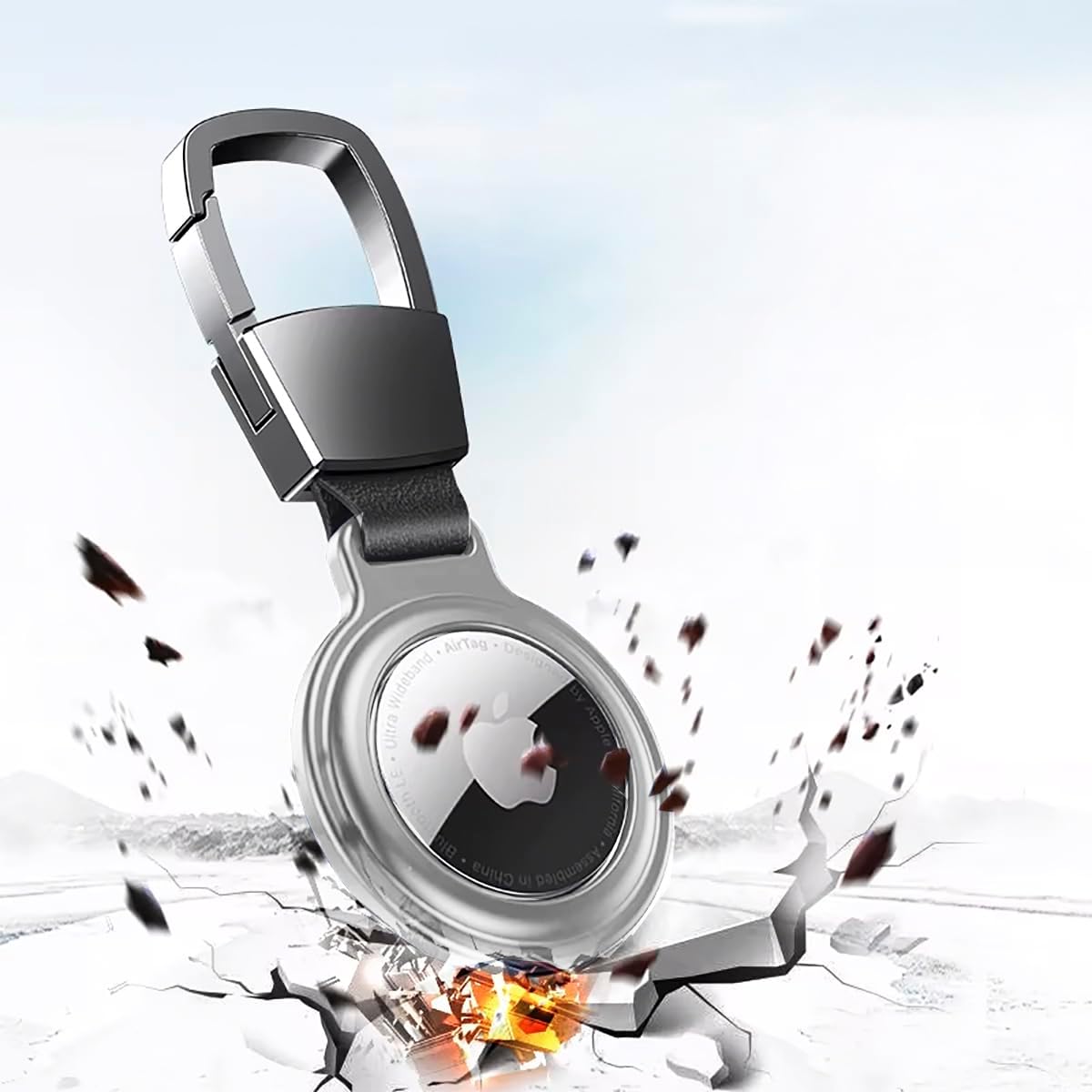 Buff TagSafe HookSteel Taşınabilir Anahtarlık Darbeye Dayanıklı Metal Askılı AirTag Kılıf (Gümüş)