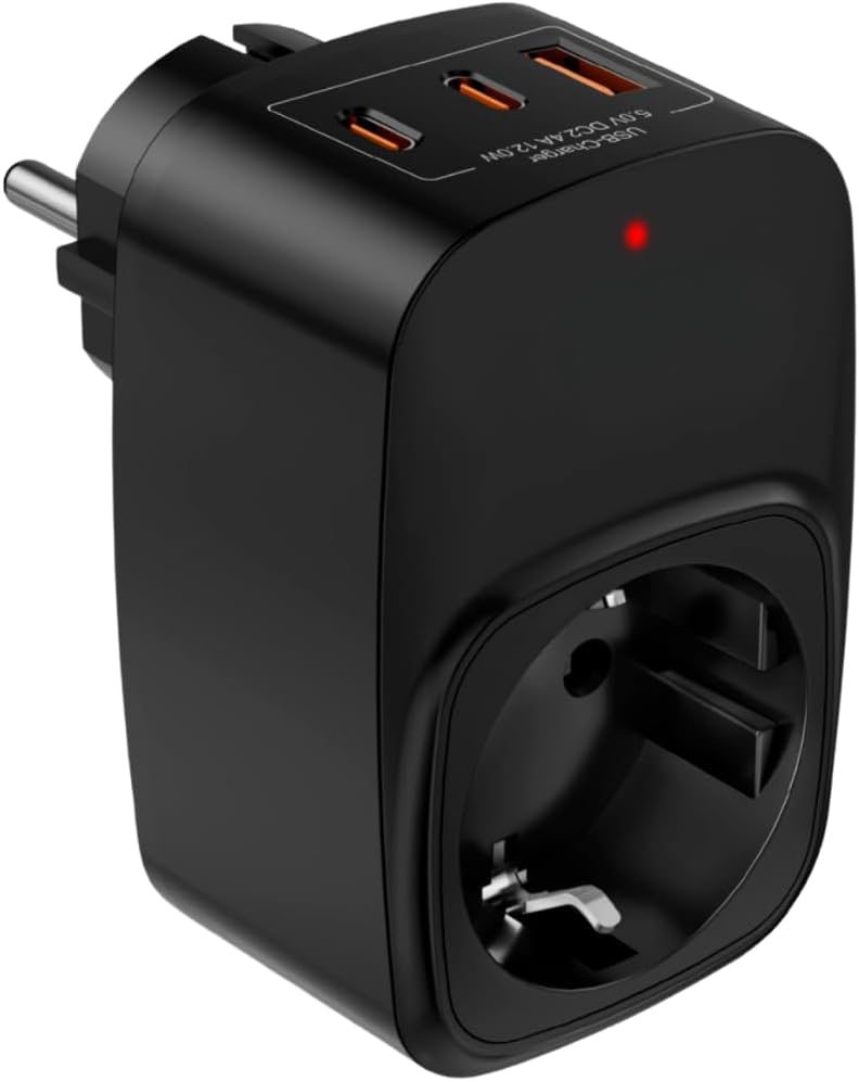 Akım Korumalı Priz 1x Priz, 2x Type-C, 1x USB Port Çıkışlı Tekli (Siyah)
