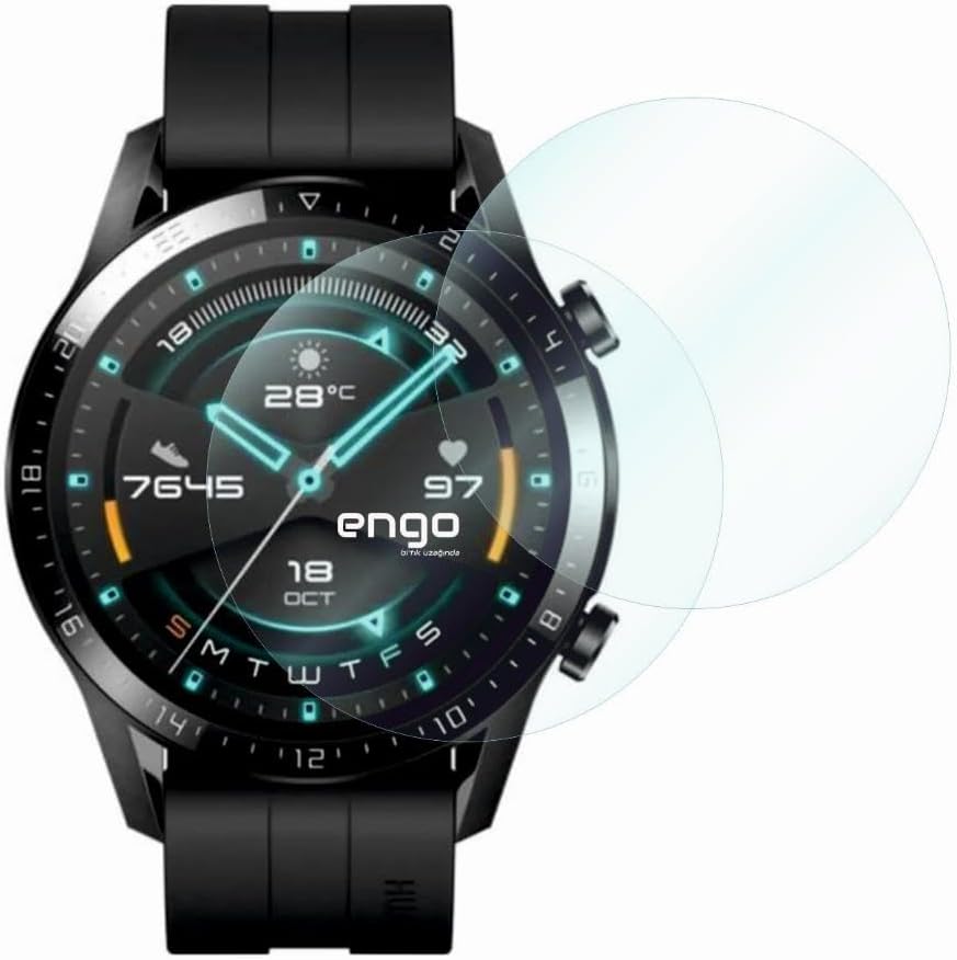 Huawei Watch Gt2 46mm İle Uyumlu Ekran Koruyucu Çizilmeye Dayanıklı Akıllı Saat Koruması, 9h Temperli Kırılmaz Esnek Nano Cam, Hd Şeffaf 2 Adet