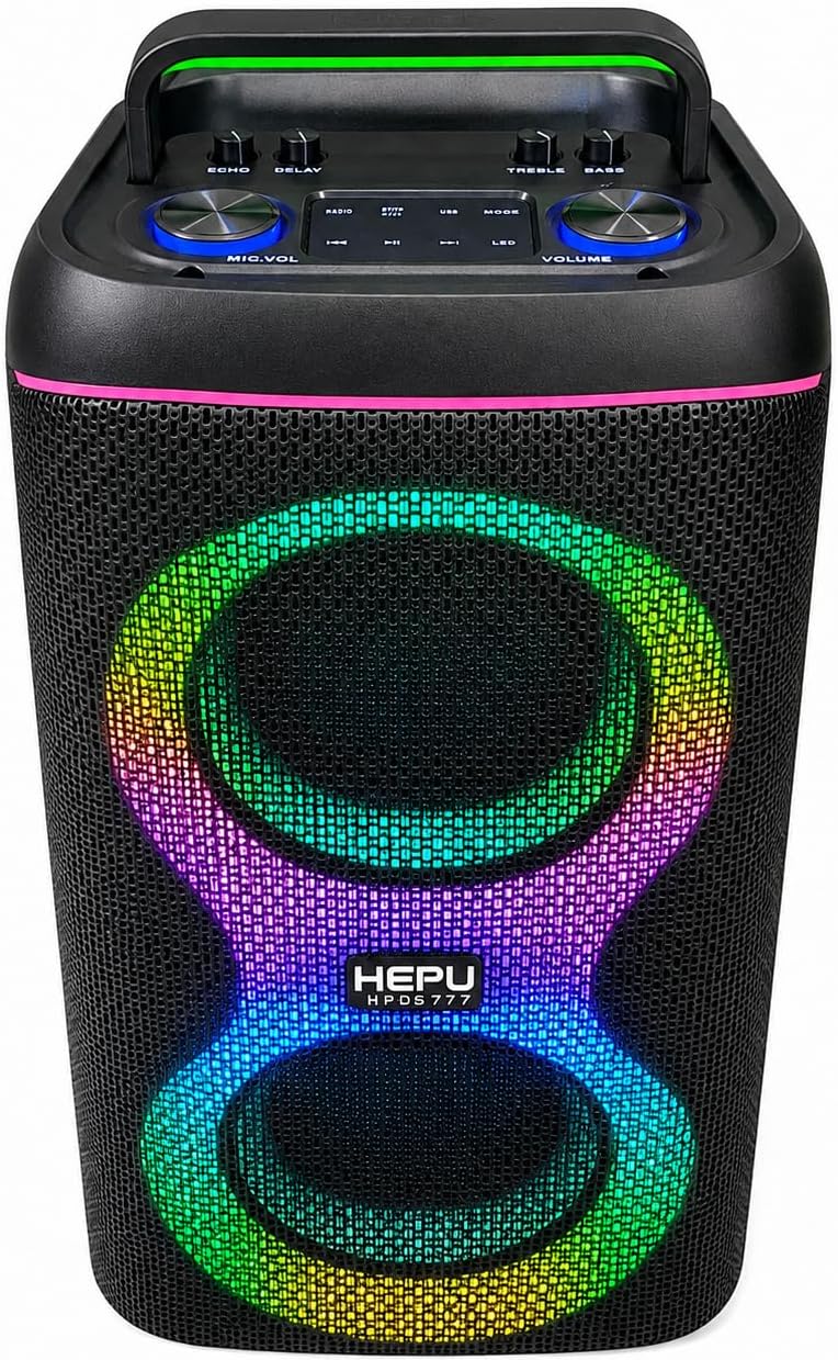 HP-S60 Partybox Bluetooth Hoparlör – 2×6.5” Hoparlör 30W Güç RGB Işık USB TF kart v e AUX girişler