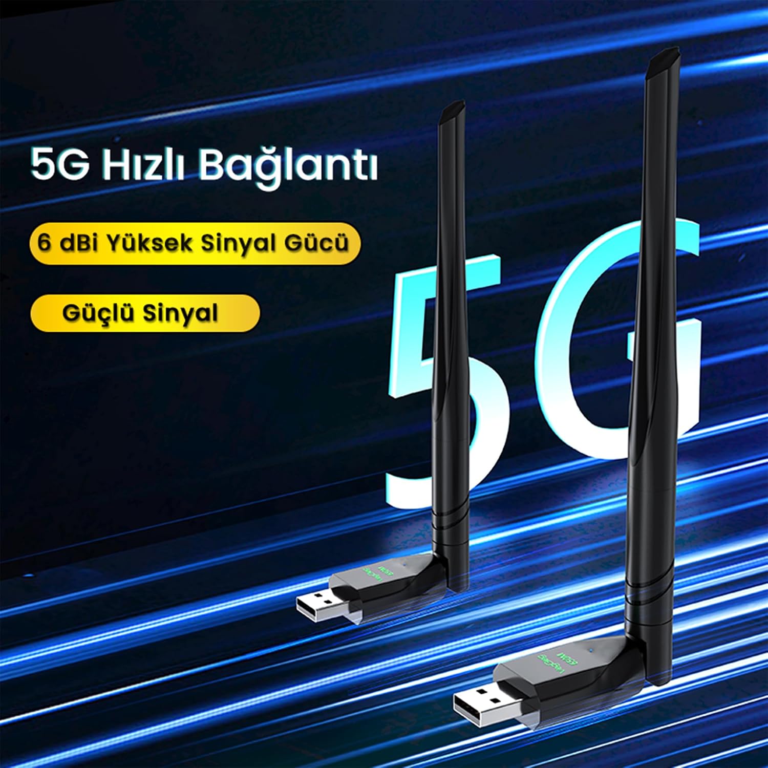 650 Mbps 2.4GHz/5GHz Dual Band Alıcı Verici USB WiFi Adaptör