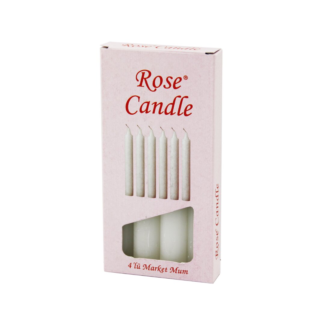 4PCS - KALIN ÇAP=2CM - UZUNLUK=15CM BEYAZ KLASİK MARKET MUM