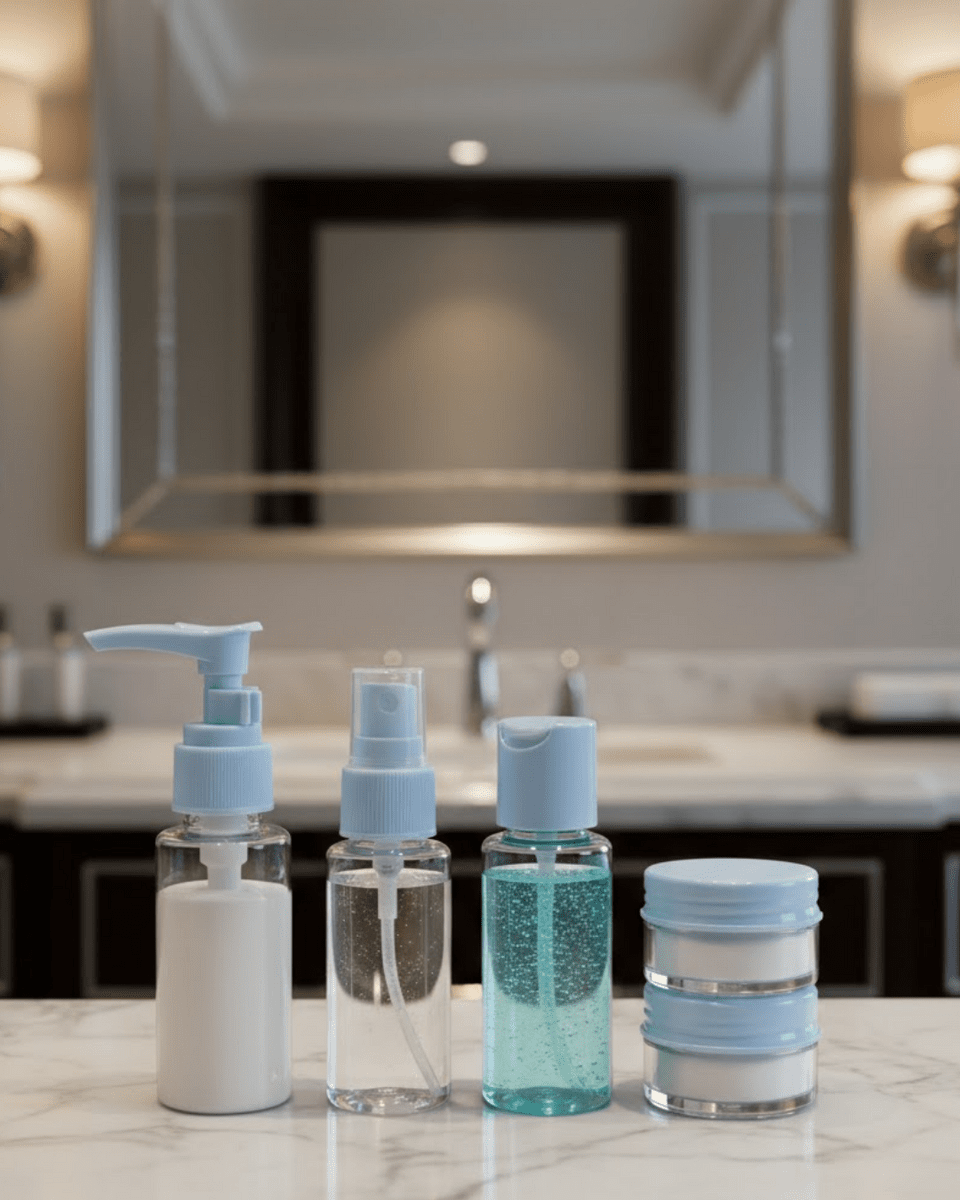 Kompakt 5’li Seyahat Banyo Şişe Takımı Çantalı